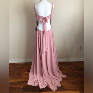 Terani Couture gown NEW powder Pink Bow open back chiffon fit & Flare Crew neck